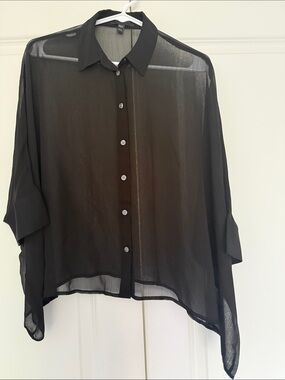 Banana Republic Black Sheer Draped Button-Up Shirt